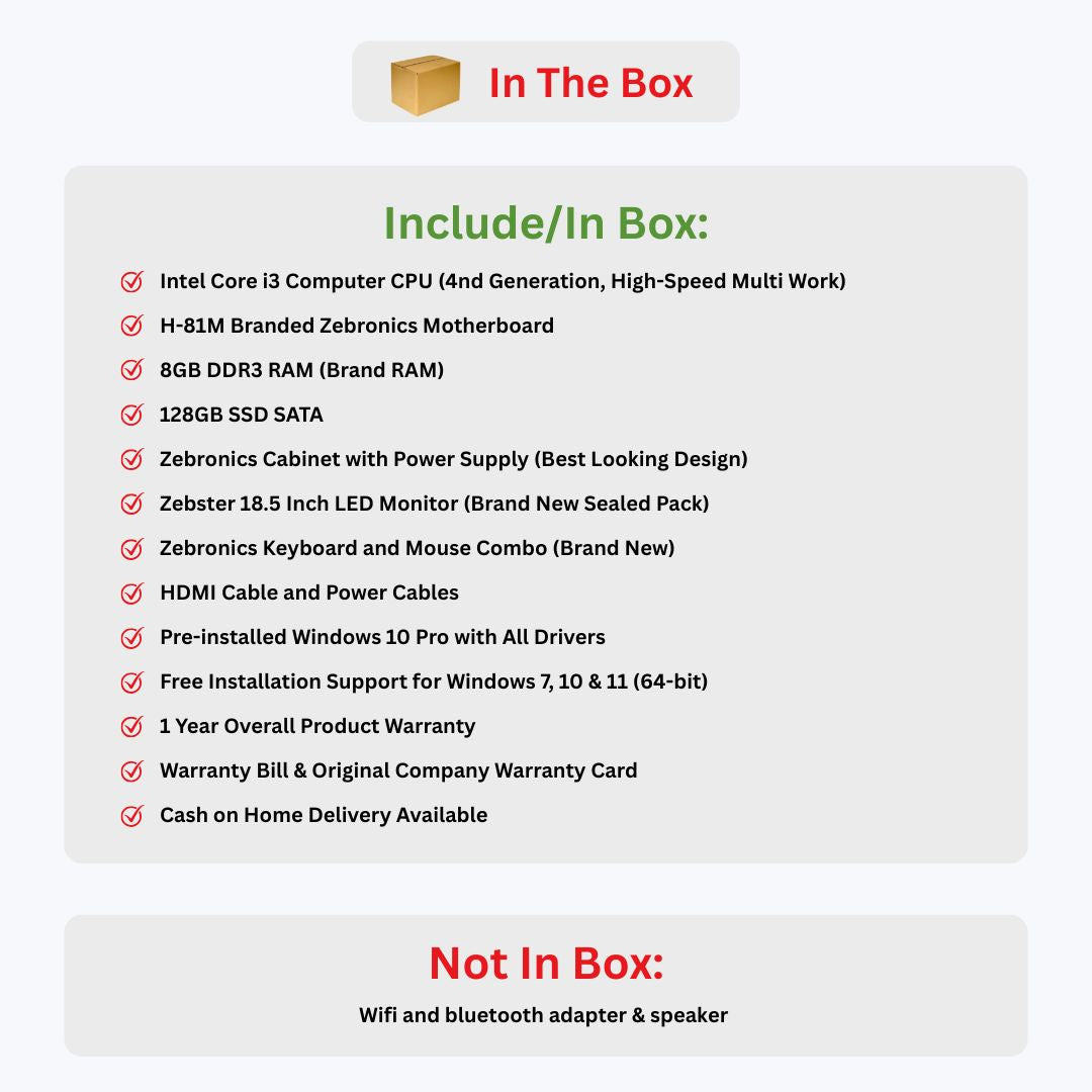 New ZEBRONICS Computer i-3 Complete Desktop Setup (CPU + Monitor + Keyboard + Mouse - Full Setup)