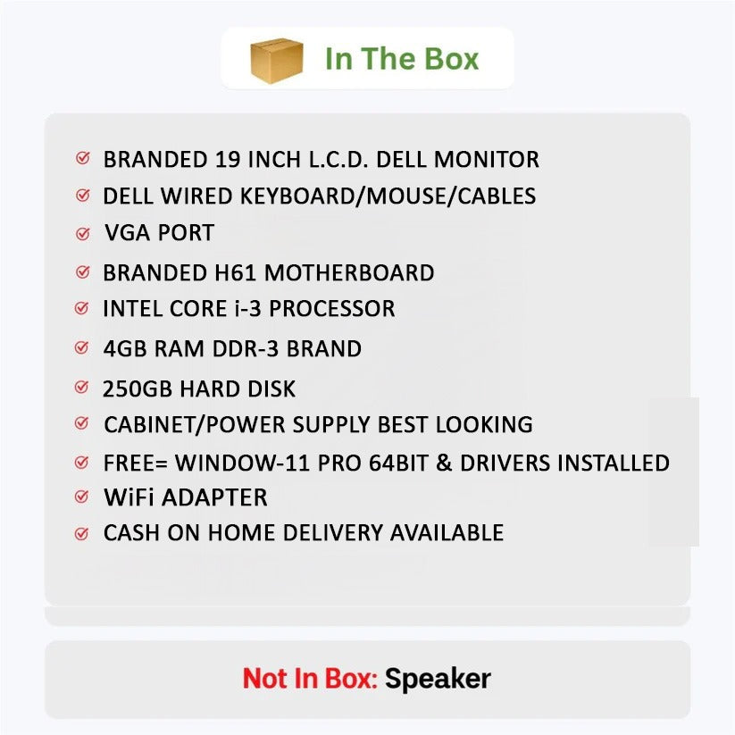 i-3 COMPUTER {4GB RAM / 250GB HARD DISK} Computer Complete Setup (CPU + Monitor + Keyboard + Mouse )