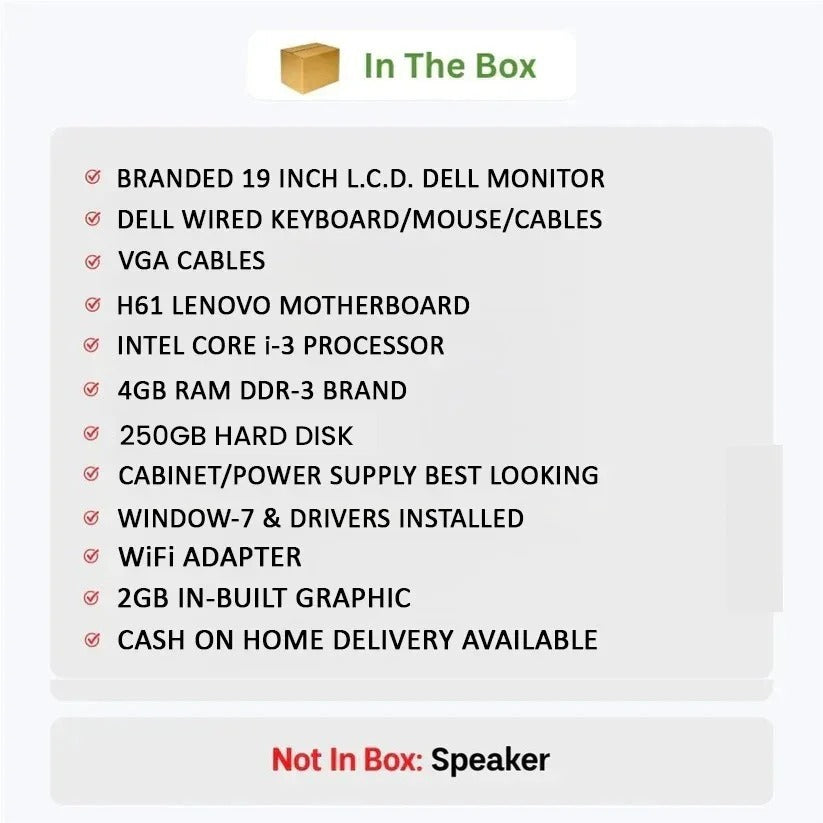 Dell, Lenovo COMPUTER {4GB RAM / 250GB HARD DISK} Computer Complete Setup (CPU + Monitor + Keyboard + Mouse )